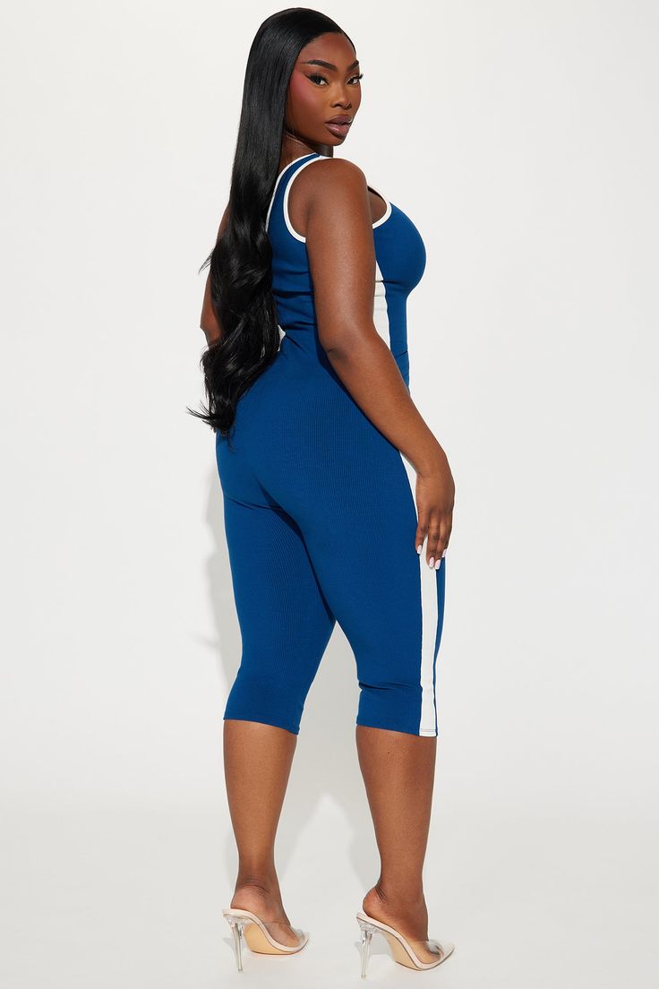 Available In Turquoise/combo And Navy/combo. Jumpsuit One Shoulder Skinny Capri Pant Contrast Trim Detail Stretch Compression Rib 86% Rayon 14% Spandex Imported | Steph Snatched Capri Jumpsuit in Navy Blue size Large by Fashion Nova Capri Jumpsuit, Trim Detail, Contrast Trim, Capri, Fashion Nova, Capri Pants, Navy Blue, Spandex, Jumpsuit