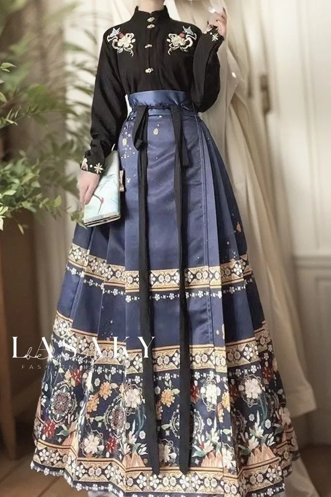 Lasaky - Exquisite Traditional Han Elements Embroidered Mandarin Collar Shirt and Cheongsam Dress Ensemble Asian Traditional Clothes, Traditional Asian Dress, Mandarin Collar Shirt, Hanfu Dress, Cheongsam Dress, Dress Set, Collar Shirt, Historical Fashion, Cheongsam