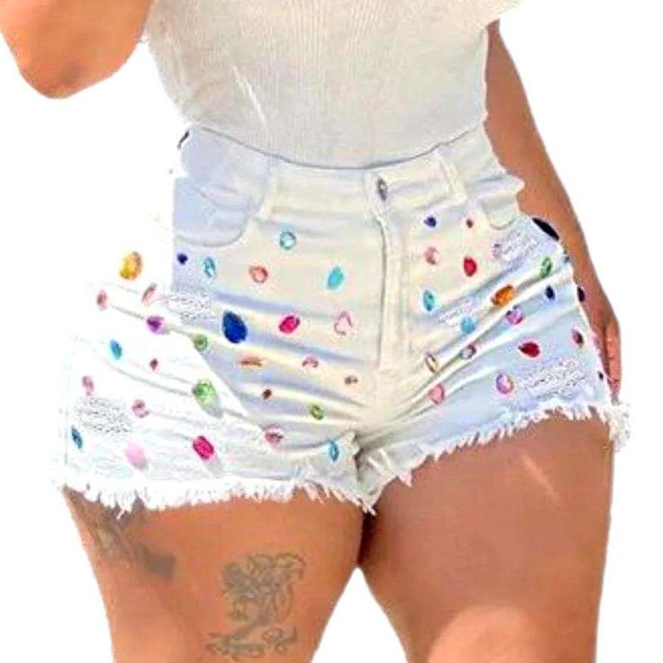 Make a statement this summer season with our Torn Tone Rhinestone Denim Shorts from the 2023 Summer Collection! Combining retro allure and vogue style. these Y2K-style elevated-waisted fitted jeans with embellishments. zipper and button closure will ensure you look fashionable and feel simple all season lengthy.Distinctive Features: Y2K Style: With a tall-waisted. skinny silhouette and retro-inspired design. these denim shorts are the perfect balance of classic and contemporary. Embellishments: Rhinestone Denim, Fitted Jeans, Vogue Style, Summer Trends Outfits, Embellished Denim, Cropped Denim Jacket, Denim Shorts Women, Vogue Fashion, Summer Trends