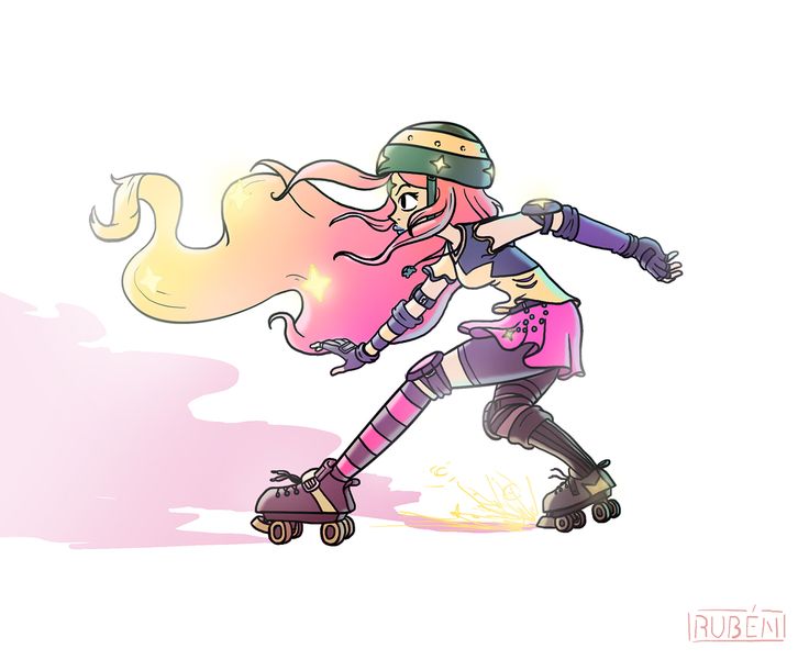 a drawing of a girl on roller skates