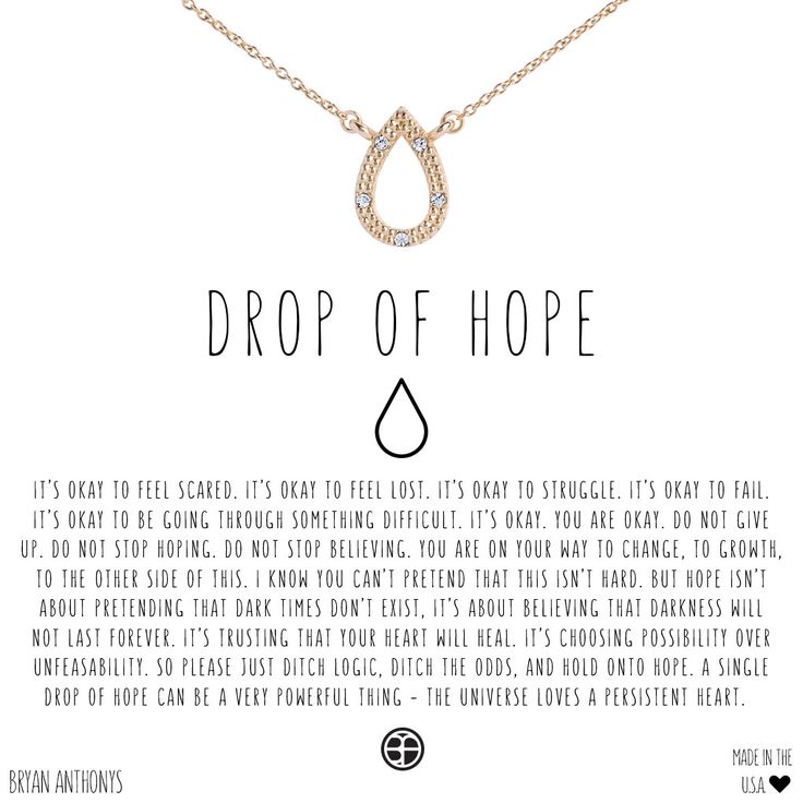 a necklace with the words drop of hope on it