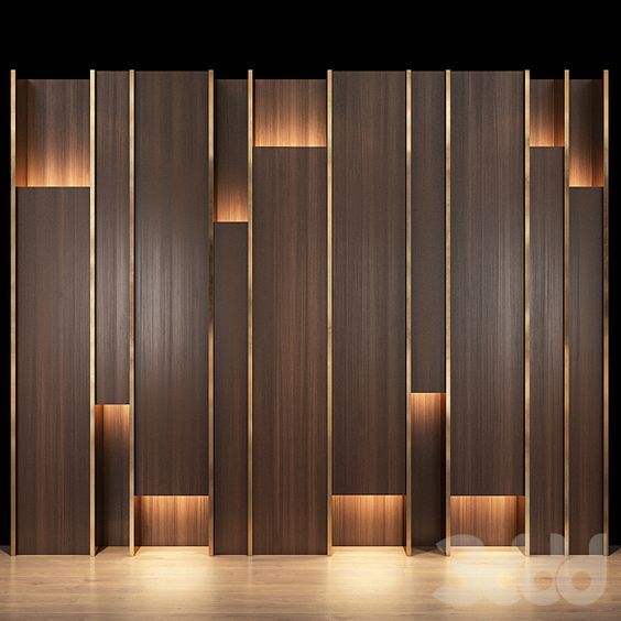 an empty stage with wooden paneling and lights