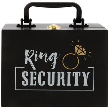 a black box with the words ring security on it and a diamond in the middle