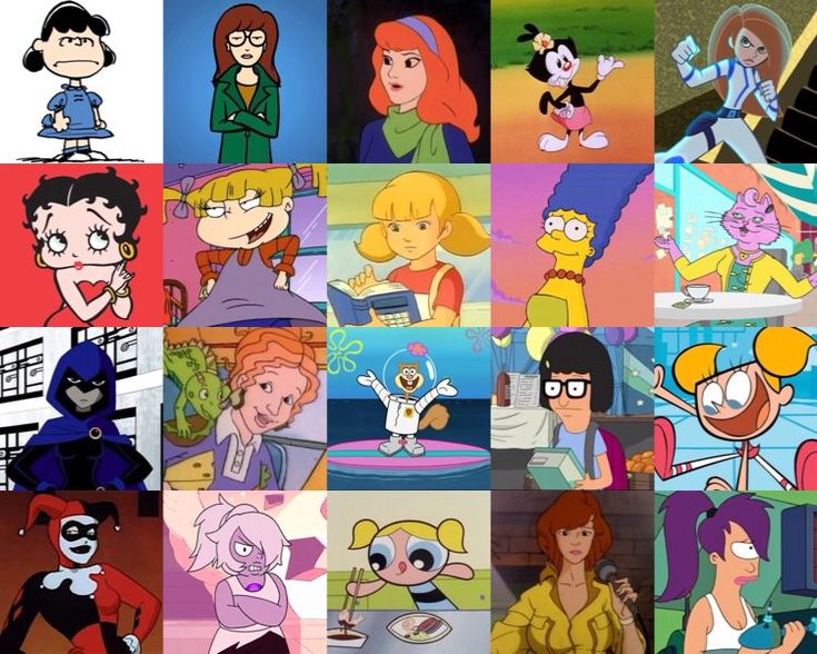 many different cartoon characters are shown together