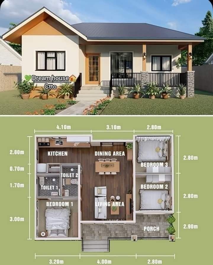 the floor plan for a two story house with an attached porch and covered front porch