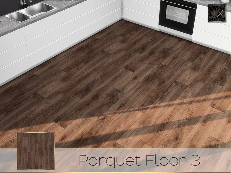 an image of a kitchen with wood floors and white cabinets in the background that says parquet floor 3