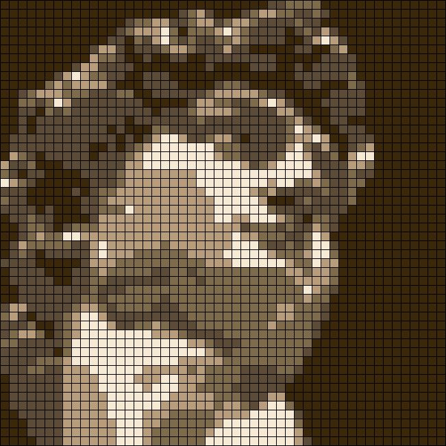 a cross - stitch pattern of a man's face in shades of brown and white