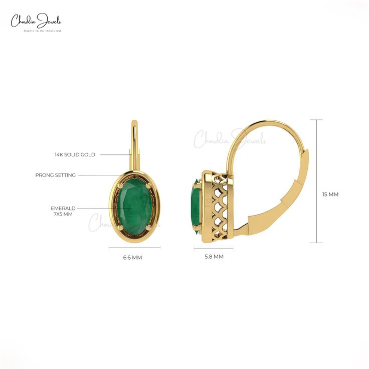 Description Surprise her with these elegant Genuine Emerald Leverback Earrings in 14k Solid Gold. A timeless gift for your daughter, these earrings showcase the vibrant beauty of emeralds, symbolizing love and growth. Perfect for special occasions or just because. Product Details SKU CJ-E-1168A-EM Metal 14K solid gold Closing mechanism Lever back Product dimension 15mm x 6.6mm x 5.8mm Birthstone May Certification NA EMERALD DETAILS Size 7x5mm Quality AA Stone pieces 2 Stone weight 1.44 carats St Classic Emerald Earrings For Formal Occasions, Classic Birthstone Earrings For Formal Occasions, Classic Emerald Earrings For Anniversary, Emerald Earrings For Formal Occasions In May, Emerald Earrings For Formal Occasions And May Birthstone, Formal Emerald Earrings For May Birthstone, Classic Formal Emerald Earrings, Classic 14k Gold Earrings For May Birthstone, Classic Emerald Earrings With Prong Setting