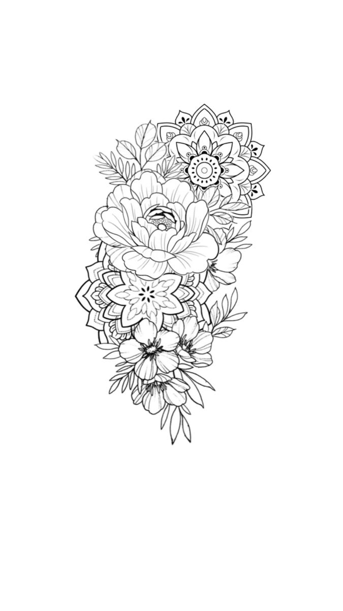 a black and white drawing of flowers