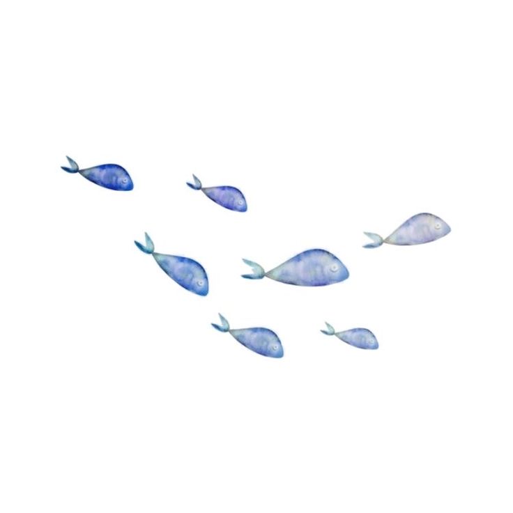 several small blue fish swimming in the ocean water on a white background with copy space