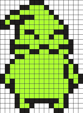 a green and black pixellated pattern with the shape of an alien's head