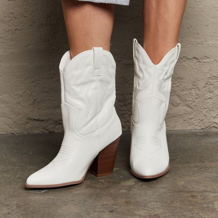 With Their Mid-Shin Height And Striking Design, These Legend Footwear Bella Cowboy Boots Are More Than Just Footwear; They're A Statement Piece That'll Turn Heads And Elevate Your Style Game, Whether You're Two-Stepping At The Rodeo Or Adding Flair To Your Everyday Ensemble. Details Type: Booties Color: White Toe: Point Toe Heel Height: 3.5 In Heel Shape: Block Heels Materials Upper: Pu Lining/Insole: Pu Outsole: Rubber Don't Hesitate To Make An Offer. Bundle Your Favorites And Save On Shipping. White Closed Toe Winter Boots, White Ankle-high Summer Boots, White Synthetic Boots With Round Toe, Trendy White Boots For Outdoor, Trendy White Outdoor Boots, White Round Toe Summer Boots, White Fitted Ankle Boots, Fitted White Ankle Boots, Western Style White Ankle Boots