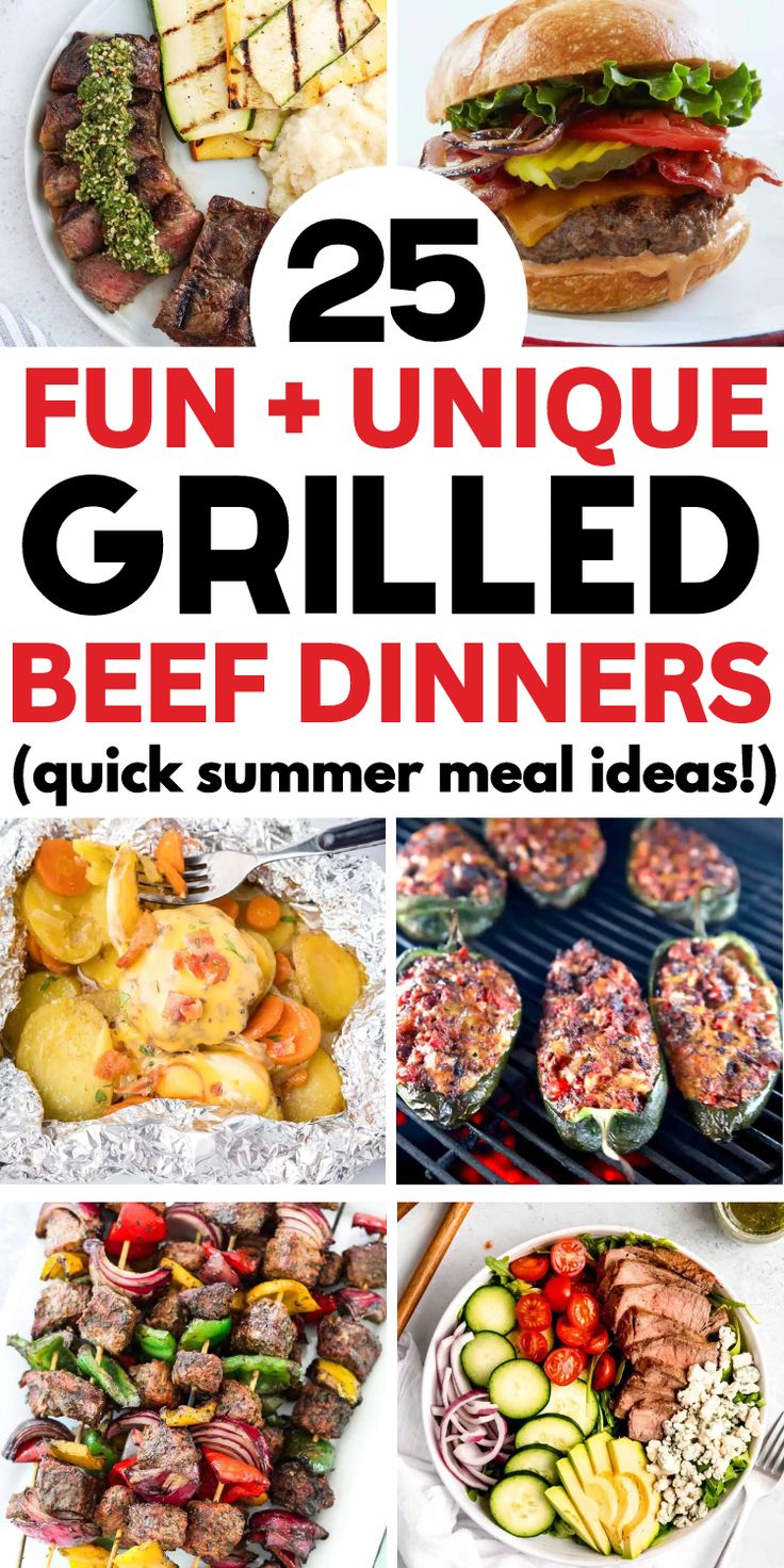 grilled dinner ideas beef Meat On Grill Ideas, Best Grilled Meat Recipes, Summer Beef Dinner Recipes, What To Grill For Dinner Meat, Easy Summer Bbq Ideas, Grill Meals For A Crowd, Best Grilled Food, Grilling Ideas For A Crowd, Ground Beef Recipes For The Grill