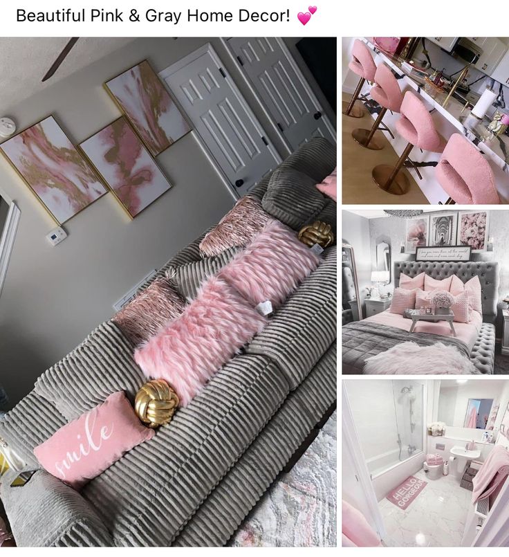 pink and grey home decor is featured in this instagram