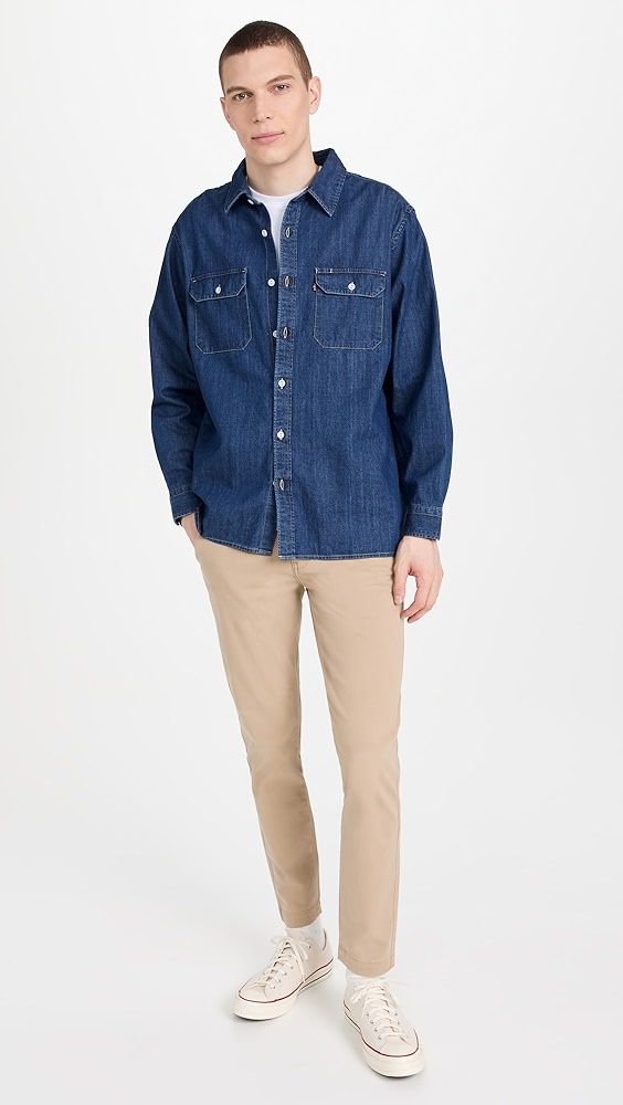 Levi's Jackson Worker Overshirt | Shopbop Casual Cotton Jeans With Snap Buttons, Long Sleeve Denim Jacket With Flap Pockets, Medium Wash Cotton Jeans With Snap Buttons, Denim Blue Denim Jacket With Button Cuffs, Classic Washed Blue Denim Jacket With Flap Pockets, Classic Denim Jacket With Buttoned Pockets And Relaxed Fit, Cotton Jeans With Snap Buttons In Medium Wash, Relaxed Fit Denim Jacket With Button Cuffs, Relaxed Fit Collared Denim Jacket With Button Cuffs