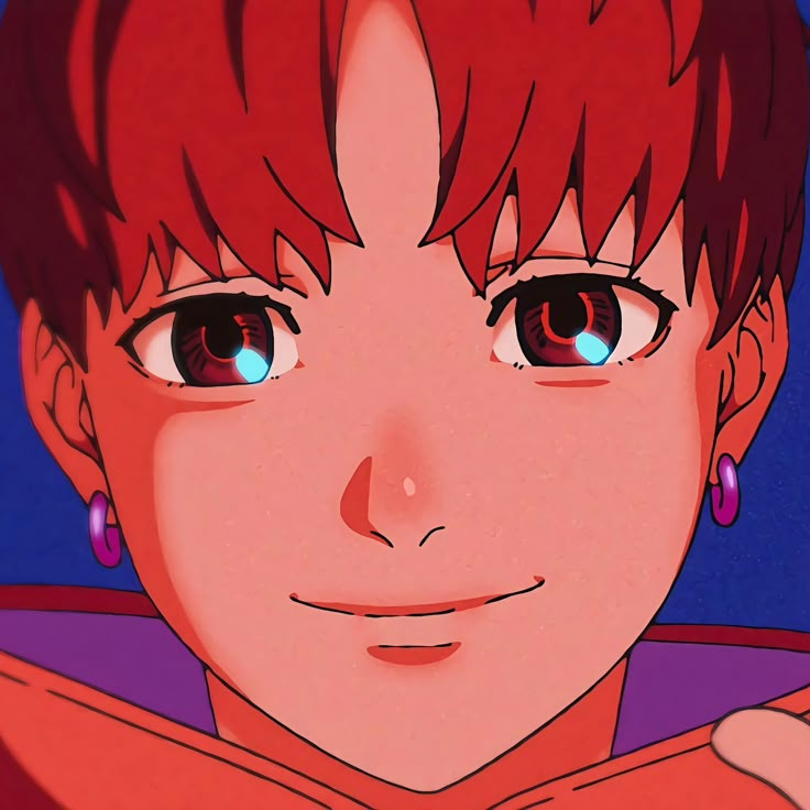 an anime character with red hair and blue eyes