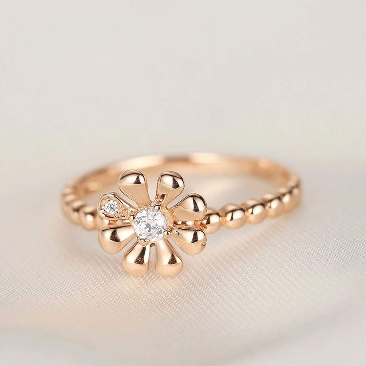 Charlotte 14k Daisy Flower Rose Gold Ring - FANCI ME Fields Of Flowers, Gold Diamond Studs, Wide Ring, Flower Rose, Wide Rings, Cz Ring, Sweet Memories, Summer Jewelry, The Rose