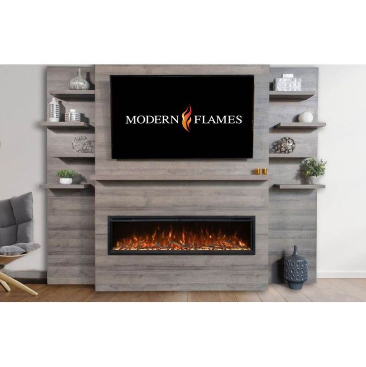 modern flames electric fireplace with built in shelving unit