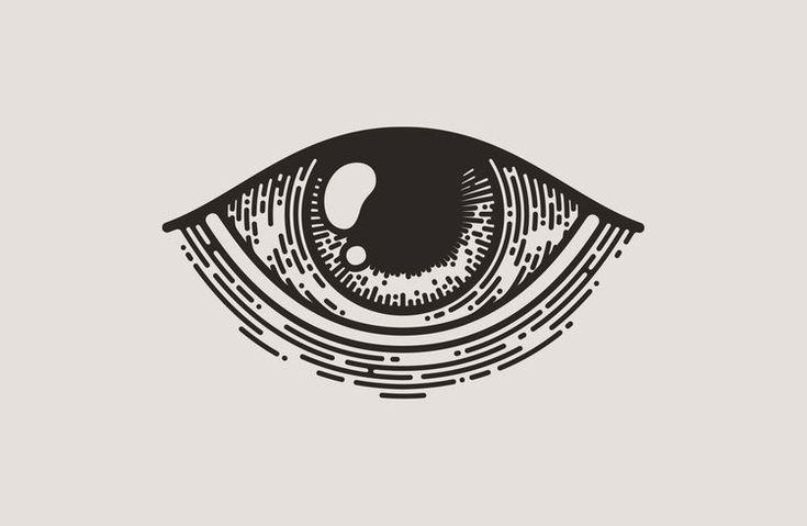 an eye that is drawn in black and white with lines coming out of the iris