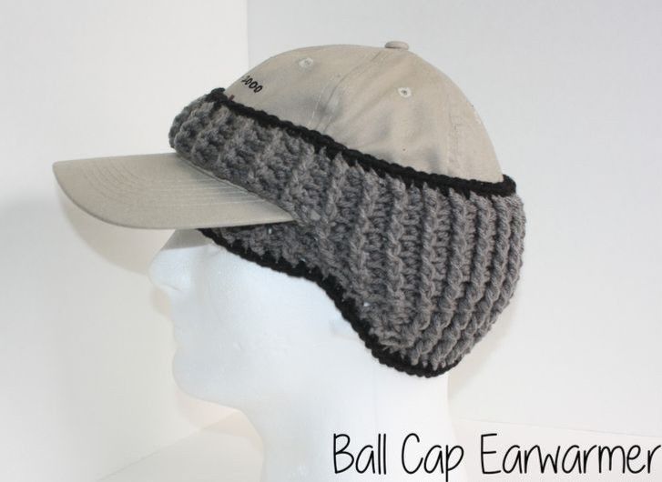 a baseball cap on top of a mannequin's head with the words ballcap ear warmer crocheting