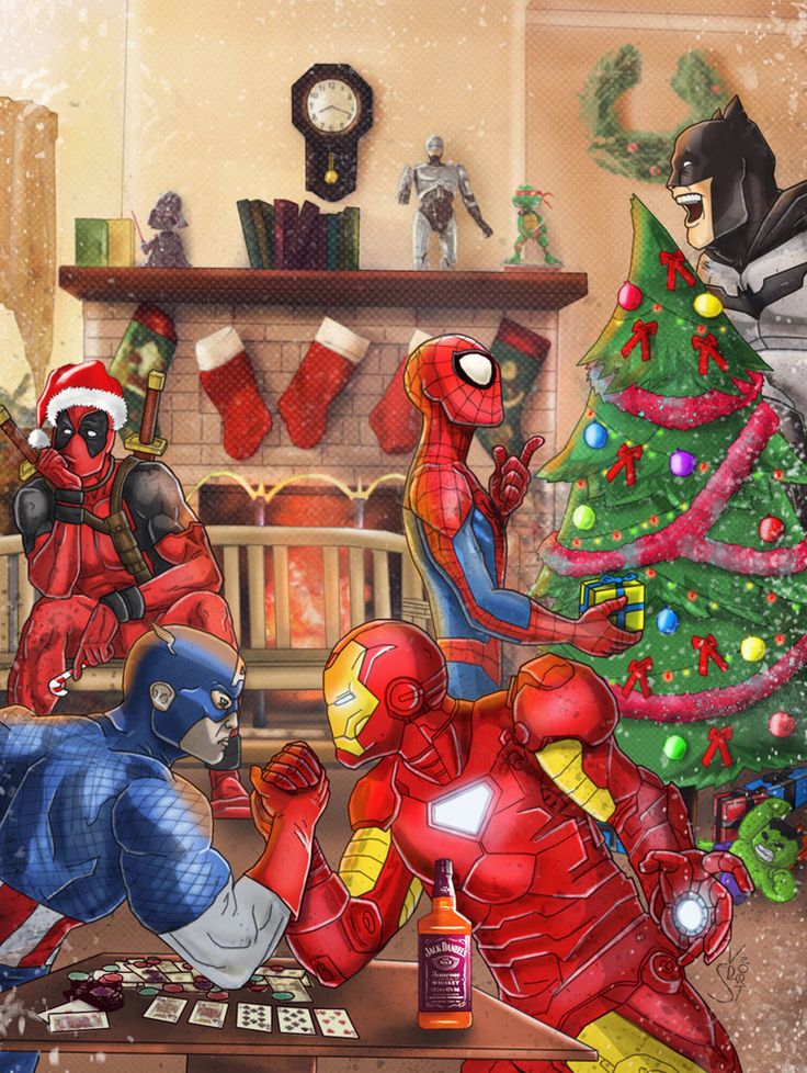 a christmas scene with deadpooles and spider - man