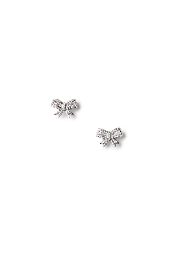 Color_Silver/Crystal Silver Studs Earrings, Dainty Earrings Studs, Small Stud Earrings, Tiny Studs, Tiny Stud Earrings, Earring Studs, Small Earrings Studs, Bow Earrings, Silver Stud Earrings