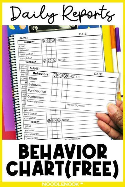 a hand holding a notepad with the text daily reports behavior chart free on it