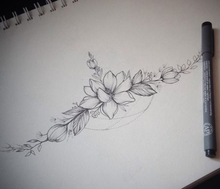 a pencil drawing of flowers and leaves on paper