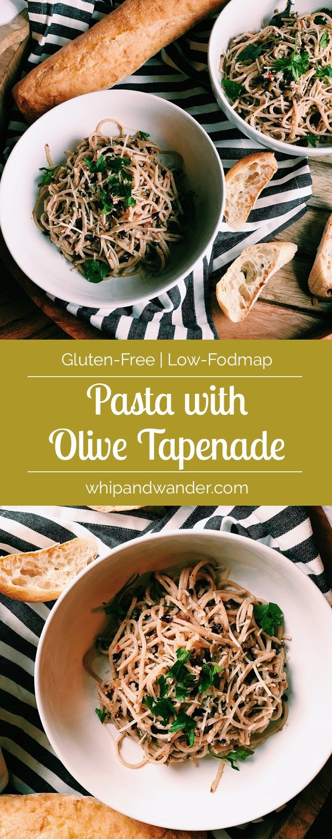 pasta with olive tapenade and parsley bread