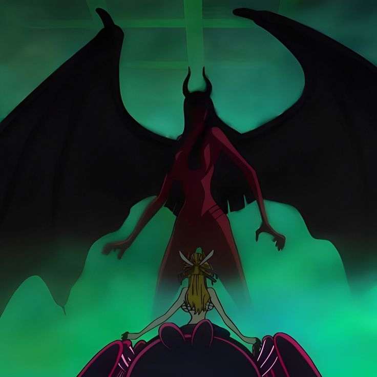 a woman standing next to a giant black dragon