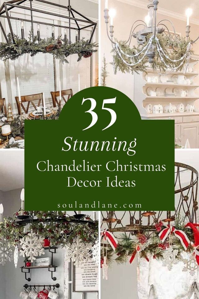 christmas decorations with the words 25 stunning chandelier christmas decor ideas in green and white