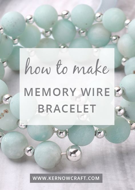 the words how to make memory wire bracelet on top of a white background with silver beads