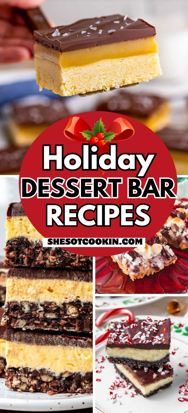 holiday dessert bar recipe collage with text overlay