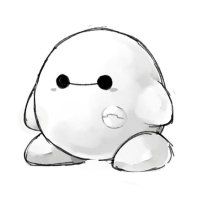 a drawing of a white stuffed animal with black eyes and nose, sitting on the ground