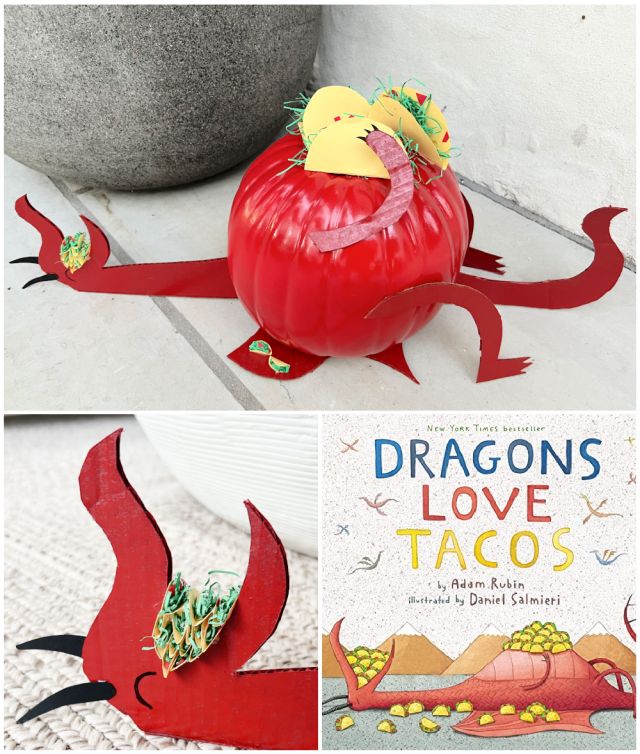 the dragon's love tacos is made out of paper and plastic, with an orange