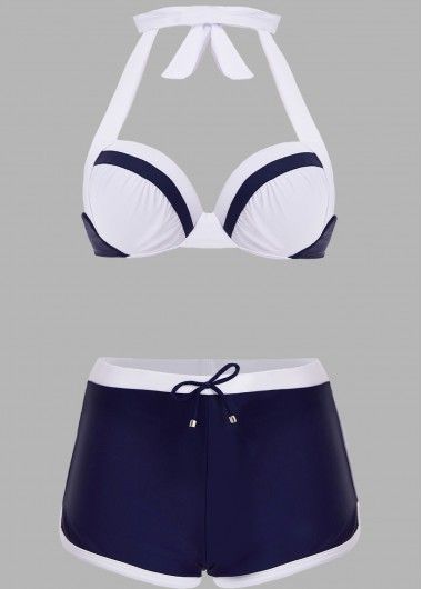 Color:Navy Blue;Size:L;Size:XL;Size:2XL;Waist Type:Mid Waist;Season:Summer;Decoration:Drawstring;Occasion:Sport;Composition:82% Polyester, 18% Spandex;Package Contents:1 X Bra , 1 X Shorts;Color Scheme:Blue;Pattern Type:Patchwork;Washing Instructions:Hand Wash;Bra Style:Padded;Strap Style:Adjustable;Pad Style:Unmovable;Support:Underwire; Fitted Navy Tankini For Vacation, Navy Fitted Tankini For Vacation, Nautical Swimwear For Beach Season, Nautical Swimwear For Beach Season And Poolside, Nautical Swimwear For Poolside And Beach Season, Navy Stretch Swimwear With Lined Body, Navy Triangle Top Swimwear For Summer, Navy Stretch Lined Swimwear, Summer Navy Triangle Top Swimwear