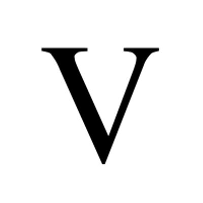 the letter v is shown in black and white