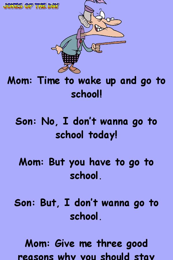 a cartoon character saying mom time to wake up and go to school, so no i don