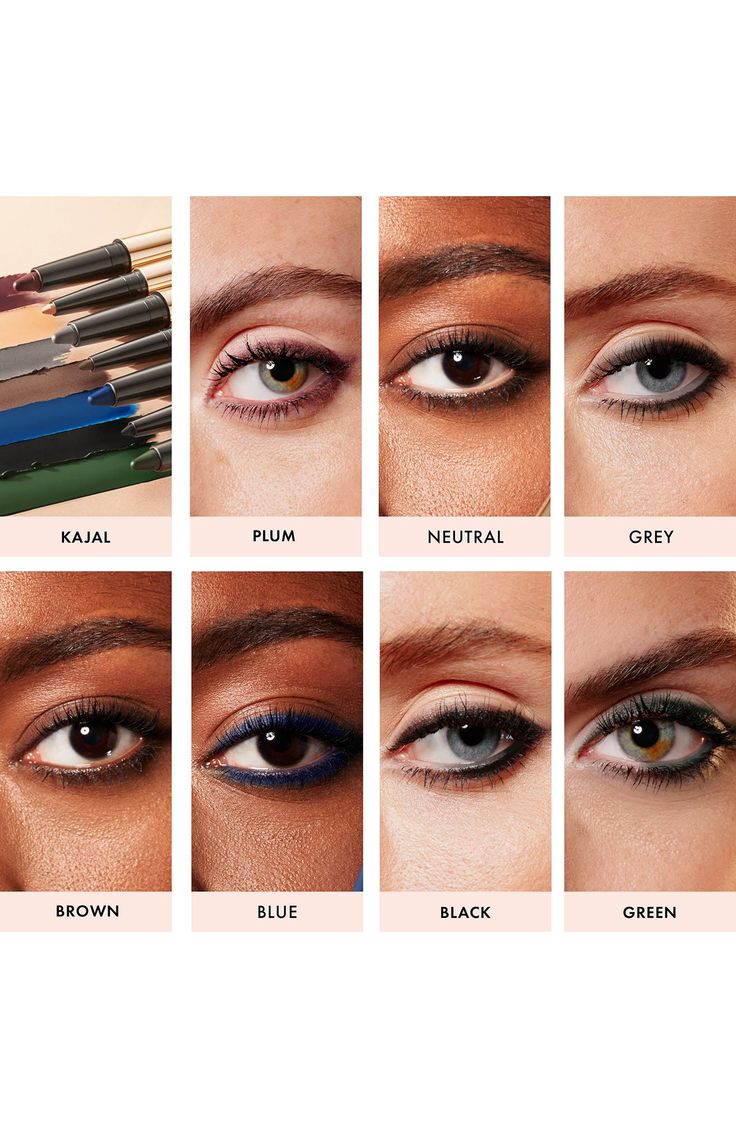 What it is: A dual-ended eyeliner and eyeshadow formulated so you can create defined and hypnotic smoky eyes with ease. What it does: The dual-ended eyeliner features a soft-matte, chunky shadow for intense color and sultry depth, plus a rich-satin precise liner for an eye-brightening, smoldering look. Whether you smudge it, smoke it or wing it, your eyes will get all the attention. How to use: Using the chunky kajal end, twist up and run over your eye lid and bottom lash line then blend—you can Eyeliner Above Eyelid, Eye Kajal Styles, Simple Makeup For Oily Skin, Smoked Out Eyeliner, Kajal Look, Navy Blue Eyeshadow, Eyeliner And Eyeshadow, Eye Kajal, Eyeshadow Crayon