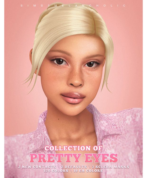 a woman with blonde hair and pink shirt on the cover of an article about pretty eyes