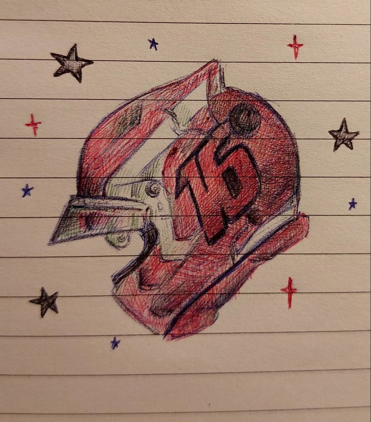 a drawing of a football helmet with stars on the side and in the back ground