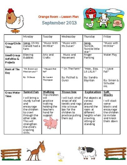 an orange room lesson plan with farm animals