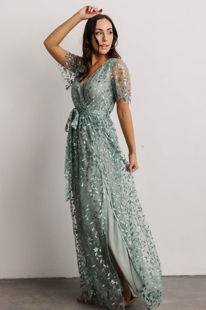 Our Marseille Embossed Maxi Dress is a one-of-a-kind dress that's perfect for special occasions! It features gorgeous vine embossed organza. Eucalyptus Color, Lavender Maxi Dress, Organza Material, Green Eucalyptus, Baltic Born, Elopement Dress, Surplice Neckline, Vine Design, Nursing Friendly