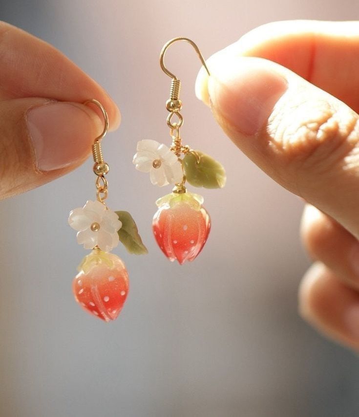 Cute Fun Earrings, Cute Earing, Strawberry Earring, Strawberry Accessories, Cottage Core Earrings, Cottagecore Accessories, Whimsical Earrings, Earrings Cottagecore, Cottagecore Earrings