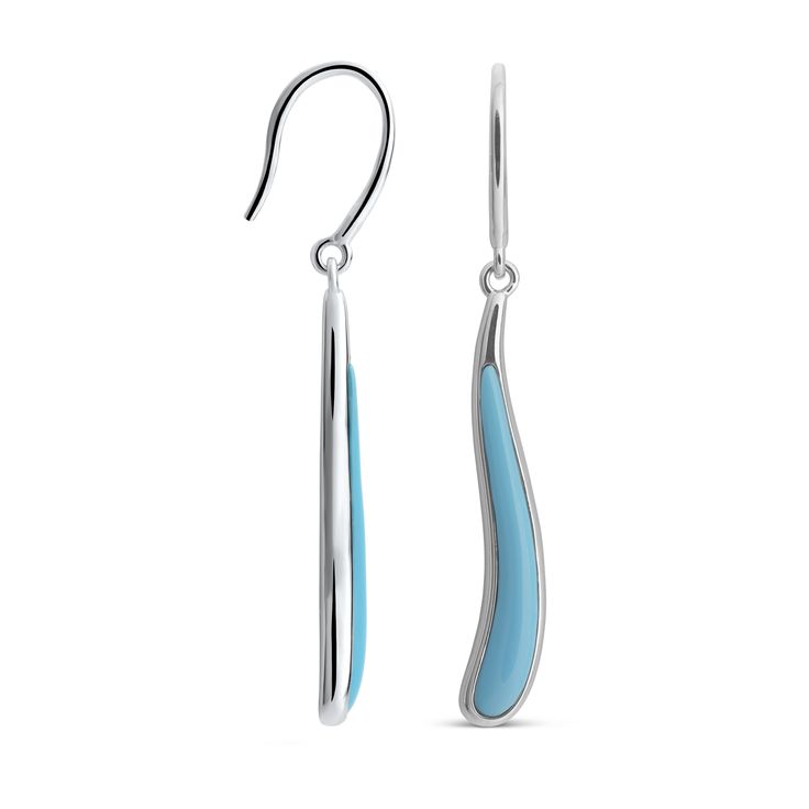 Namb brings its celebrated design heritage to women's jewelry with a .925 sterling silver collection. Each piece in the Marina by Namb Collection features a bold look, inspired by designer Rmy Rotenier's summers on the French Riviera. The collection includes reconstituted turquoise stone accents, which allow for consistency in color and can be mixed and matched with other Namb pieces.   Reconstituted Turquoise is created using natural turquoise that is compressed, combined with resin and pigment Elegant Sterling Silver Linear Earrings With Polished Finish, White Gold Polished Drop Earrings, White Gold Polished Long Drop Jewelry, Polished White Gold Long Drop Jewelry, Modern Sterling Silver Teardrop Jewelry, White Gold Jewelry With Polished Long Drop, Modern Long Drop Earrings With Polished Finish, Sterling Silver Long Drop Jewelry With Polished Finish, Modern Sterling Silver Drop Earrings