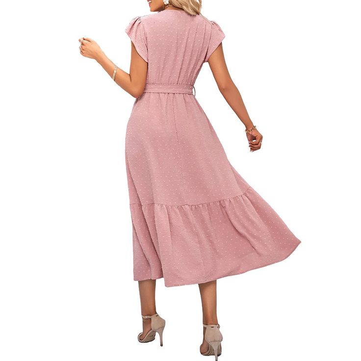 Pink V Neck Tie Waist Casual Dress Women Dresses Casual, Casual Dress Women, Women Dresses, Dresses Casual, Casual Dresses For Women, Neck Tie, Casual Dress, Casual Dresses, V Neck