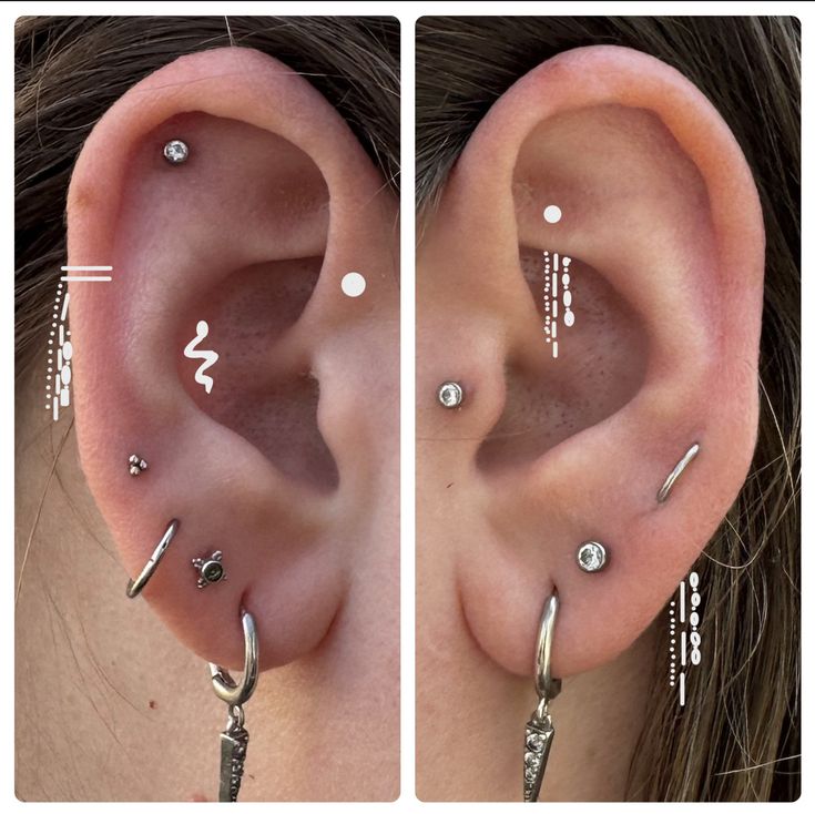 an ear with several piercings attached to it