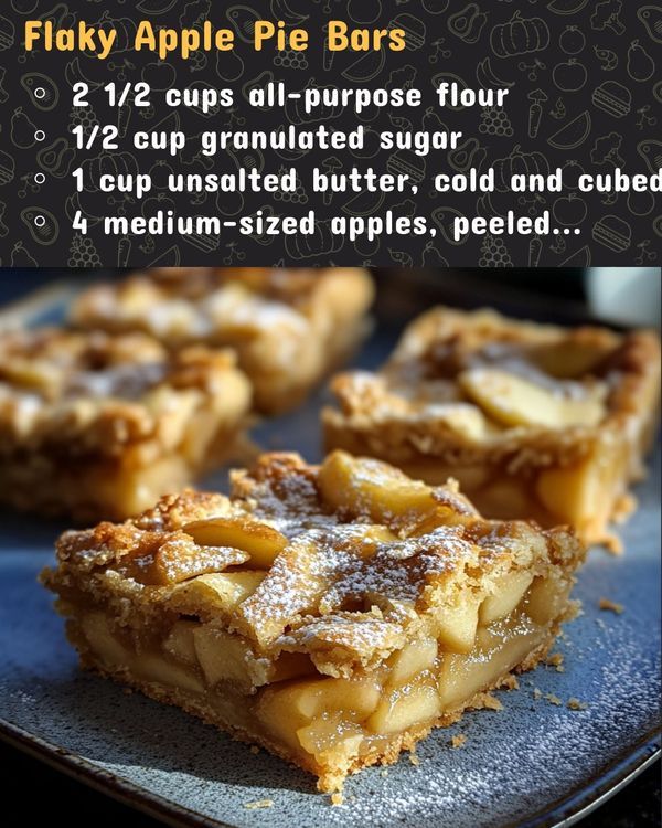 the recipe for flaky apple pie bars is shown