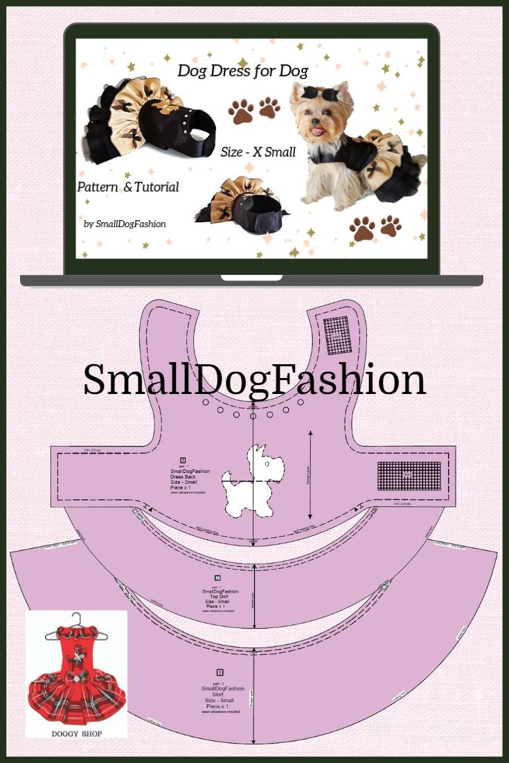 the sewing pattern for a dog's dress is shown