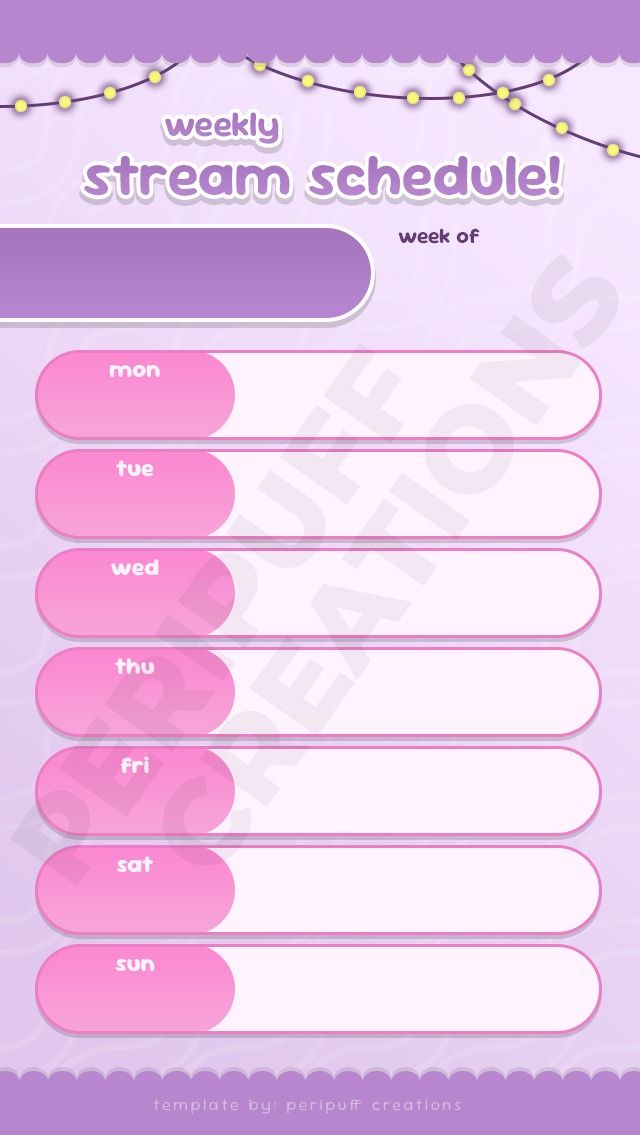 a pink and white poster with the words weekly stream schedule